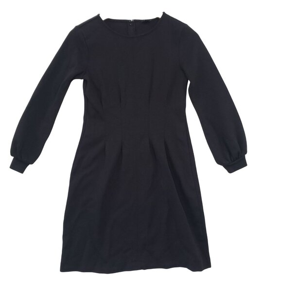 Ann Taylor Black Long Sleeve A Line Dress Pleated Front Size 0 Minimalist Chic - Picture 2 of 8